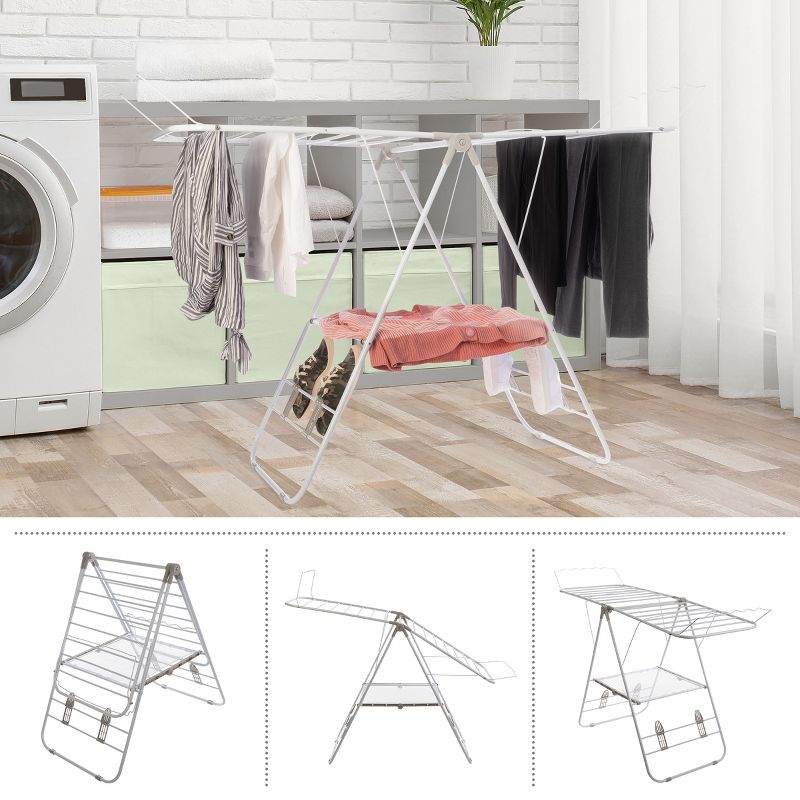 Clothes Drying Rack - Indoor/Outdoor Portable Laundry Rack for Clothing, Towels, Shoes and More - Collapsible Clothes Stand by Everyday Home (White), 5 of 13