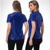 Anna-Kaci Women's Sequin Short Sleeve Top with Satin Trim V-Neckline and Rolled Cuffs - 3 of 4