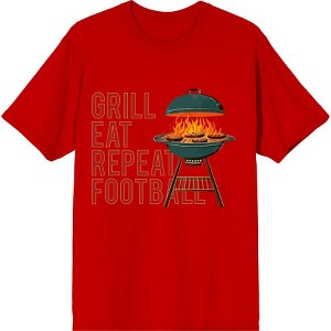 Grill, Eat, Repeat, Football Adult Crew Neck Short Sleeve Tee - 1 of 2