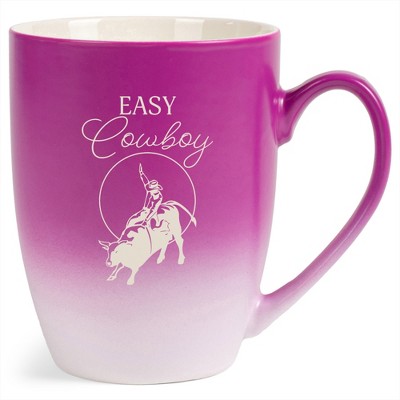 100 North Bull Rider 10 Ounce Pink and White Two Toned Ombre, Comfortably Fits Your Hands, Ceramic Tea Coffee Cup Mug, Easy Cowboy