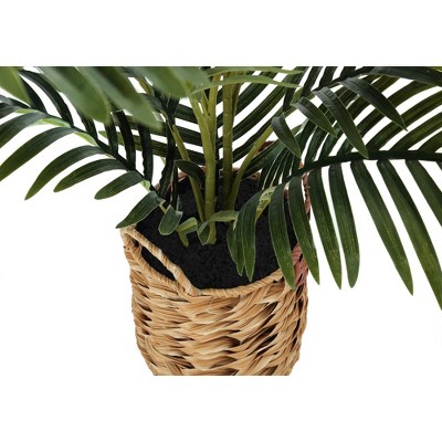 24" Green Palm Artificial Plant in Beige Woven Basket