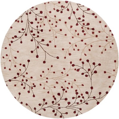 Mark & Day Le Havre 8' Round Tufted Indoor Area Rugs Camel: Stain-Resistant Wool, Floral Botanical, Traditional Bohemian