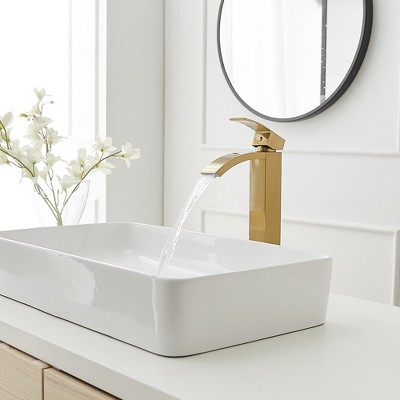 Brushed Gold Single Handle Waterfall Vessel Sink Faucet