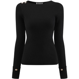 INSPIRE CHIC Women's Spring Fall Pullover Sweater Casual Long Sleeve Ribbed Knitted Blouse - 1 of 4