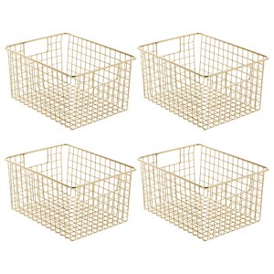 mDesign Metal Wire Closet Organizer Basket, Built-In Handles, 4 Pack, Soft Brass - 1 of 4