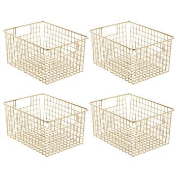 mDesign Metal Wire Closet Organizer Basket, Built-In Handles, 4 Pack, Soft Brass