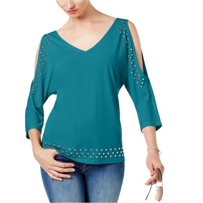 I.N.C International Concepts Womens Studded Knit Blouse, Green, X-Large