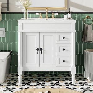 GDFStudio Ishtar 30" Modern Bathroom Vanity with Ceramic Sink, 2 Doors and 3 Drawers - 1 of 4