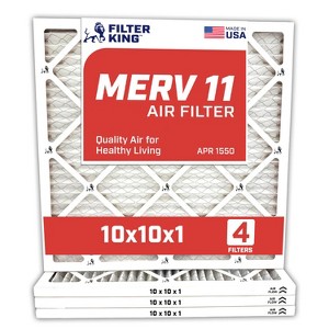 Filter King 10x10x1 Air Filter | 4-PACK | MERV 11 HVAC Pleated A/C Furnace Filters | MADE IN USA | Actual Size: 10 x 10 x .75" - 1 of 4