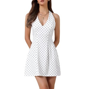 INSPIRE CHIC Women's Polka Dots Halter Neck Sleeveless Elegant Casual A-Line Mini Dresses - 1 of 4