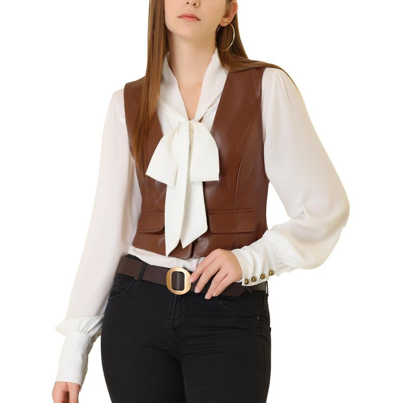 Allegra K Women's Sleeveless Versatile PU Faux Leather Suit Vest, 1 of 7