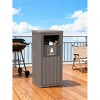 Gulches Indoor/Outdoor Resin Trash Can (16.14”L×16.54”W×35.43”H) – Light Brown Vertical Slat Design, “Waste” Label, Weather-Resistant - 3 of 4