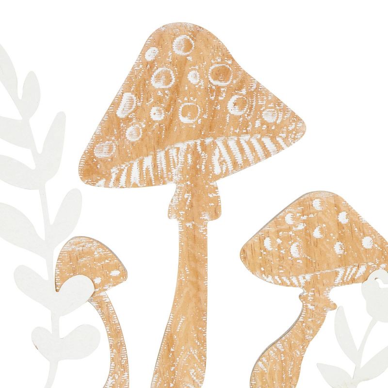 Set of 2 Wooden Mushroom Cutout Wall Decors with Carved Twisted Frame and White Floral Accents Brown - Olivia &#38; May, 3 of 9