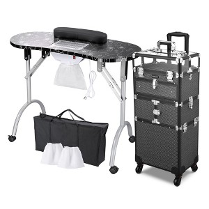 Byootique Folding Manicure Nail Table 2in1 Rolling Makeup Train Case Kit Manicure Cosmetic Trolley Travel Organizer Nail Case, Pink/Purple/ - 1 of 4