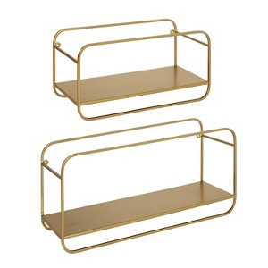 Kate & Laurel All Things Decor 21" x 10" (Set of 2) Emerline Decorative Wall Shelves Set Gold: Modern Metal Floating Shelf - 1 of 4