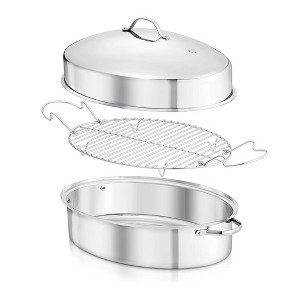 NutriChef Oval Roasting Pan, Roaster with Polished Rack, Wide Handle and Stainless Steel Lid - 1 of 4