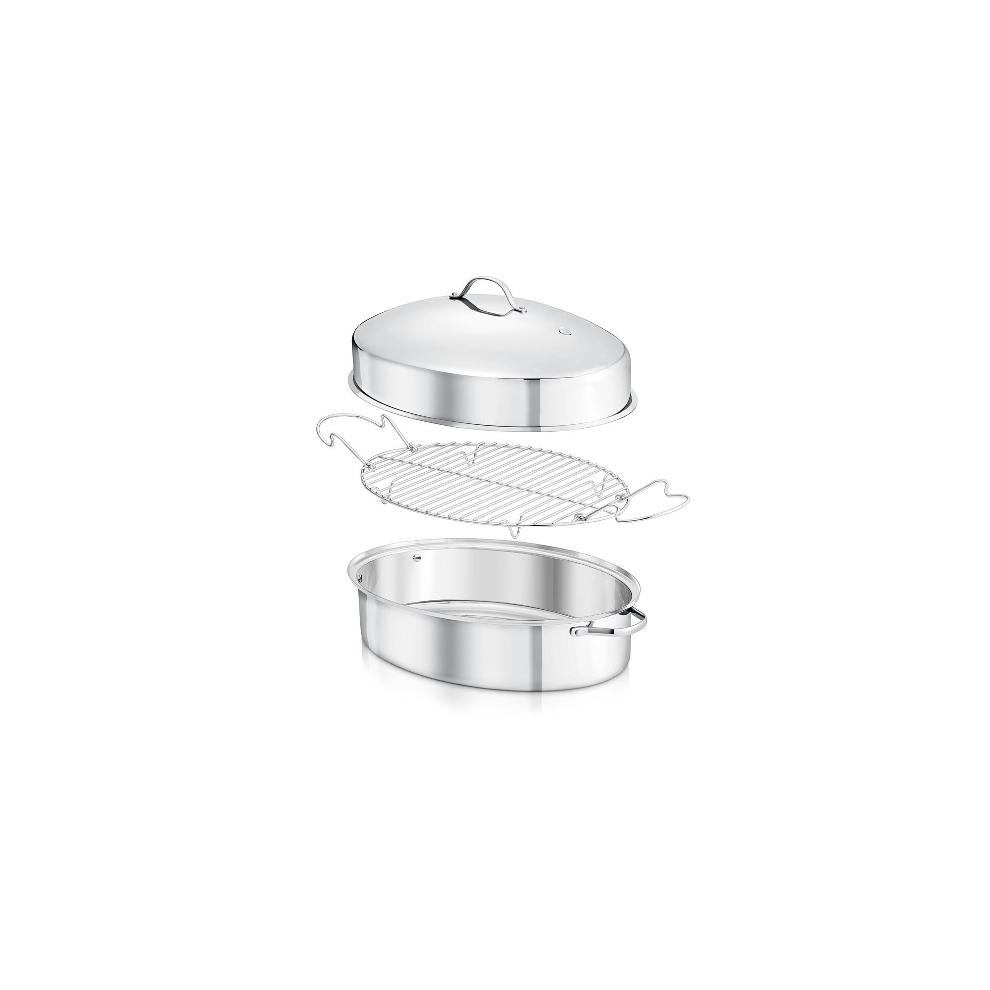 NutriChef Oval Roasting Pan, Roaster with Polished Rack, Wide Handle and Stainless Steel Lid