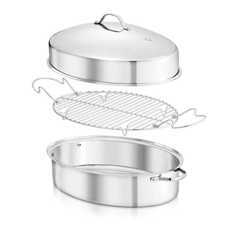 NutriChef Oval Roasting Pan, Roaster with Polished Rack, Wide Handle and Stainless Steel Lid, 1 of 9