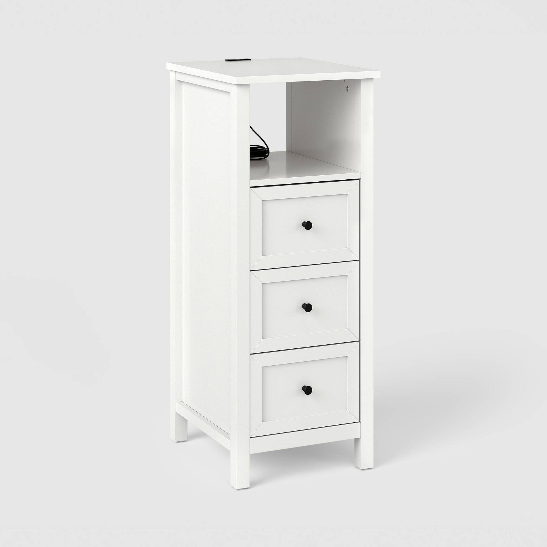 Traditional Tall Storage Dorm Nightstand with 3 Drawers and Charging Station - White - Room Essentials™