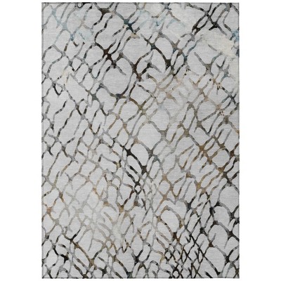 Silver Gray And Charcoal Abstract Washable Indoor Outdoor Area Rug