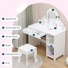 Kids Vanity with Lighted Mirror & Stool, Little Girls Vanity with Adjustable LED Light, Storage Drawer & Shelves for Girls 3-9 - 2 of 4