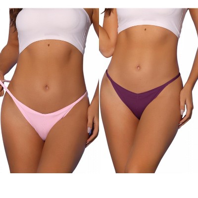 Allegra K Women's V-waisted Underwear Ruched Invisibles Breathable No Trace Thongs 2 Packs