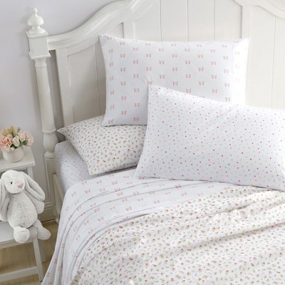 Pink Butterfly Print Twin XL Microfiber Kids Sheet Set