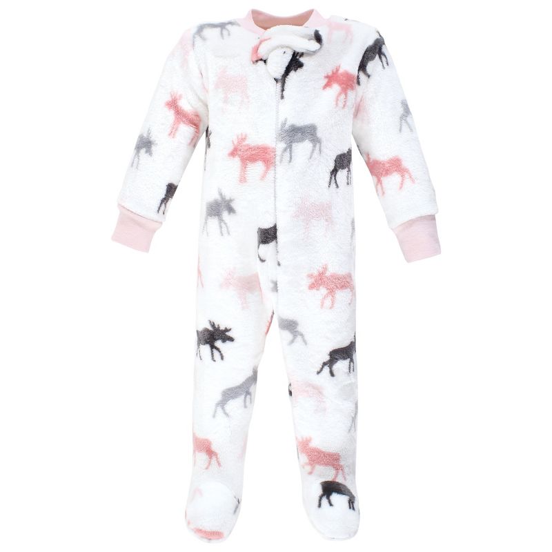 Hudson Baby Infant Girl Plush Sleep and Play, Pink Moose, 4 of 6