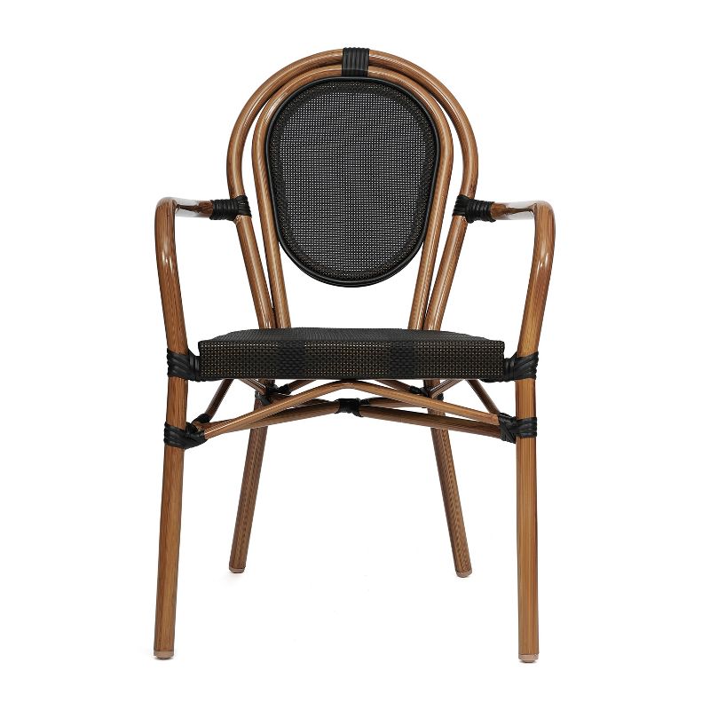 Flash Furniture Marseille Indoor/Outdoor Commercial Thonet French Bistro Stacking Chair with Arms, Textilene and Bamboo Print Aluminum Frame, 5 of 15
