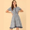 Allegra K Women's Floral Ruffle Neck Smocked Waist Short Sleeve Sundress - 4 of 4