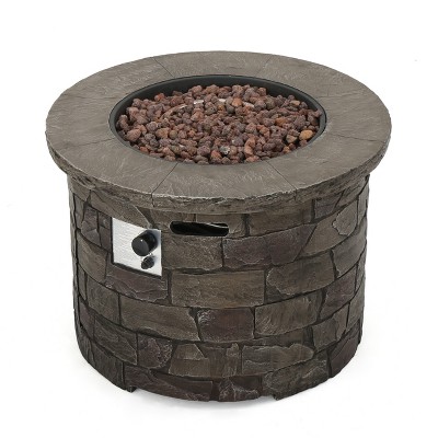 GDFStudio Jennys Outdoor 40,000 BTU Lightweight Concrete Fire Pit Table, Natural Stone