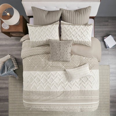 3pc King/California King Mila Cotton Printed Duvet Cover Set Taupe