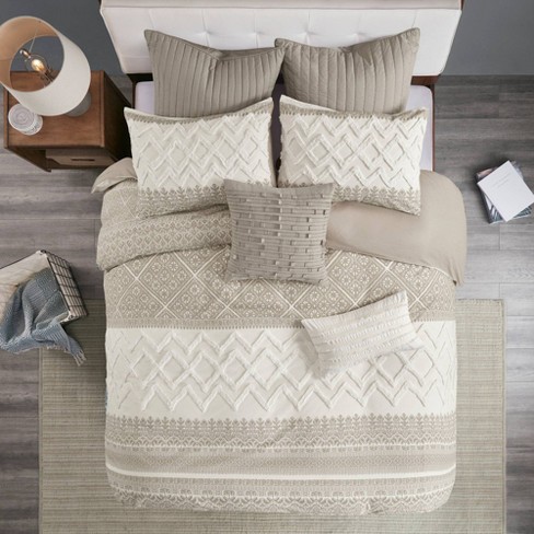 Swift Home Puyuma 100% Cotton Clipped Diamond Jacquard 5-Piece Bedding  Comforter Set Taupe - Full - Queen 