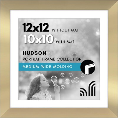 Americanflat 12x12 Picture Frame with Shatter-Resistant Glass - Use as 10x10 Frame with Mat or Display 12x12 Photo Without Mat - Wide Square - Gold