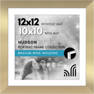 Americanflat 12x12 Picture Frame with Shatter-Resistant Glass - Use as 10x10 Frame with Mat or Display 12x12 Photo Without Mat - Wide Square - Gold - 1 of 1