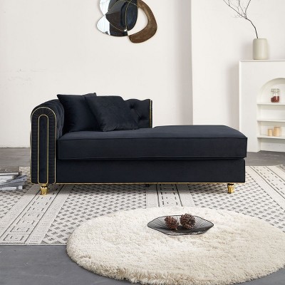 67" Comfy Chaise Lounge Chair,Velvet Chaise Sofa Tufted Back With 2Pcs Toss Pillows For Living Room,Bedroom,Apartment-Cuddlewood