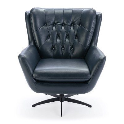 Clayton Midnight Blue Tufted Faux Leather Swivel Accent Chair