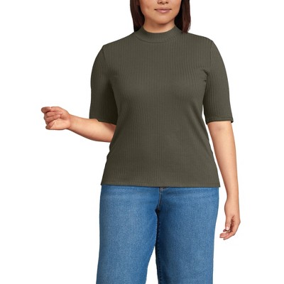 Lands' End Women's Elbow Sleeve Pointelle Rib Mock Neck