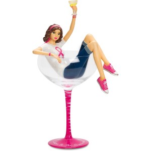 Pavilion Gift Company - Cheers to the Survivor! - 10.25" Girl in Glass with Pink Ribbon to symbolize overcoming Breast Cancer. - Drinkware - 1 of 4