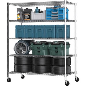 Homdox 5-Tier Heavy Duty Wire Storage Rack with Wheels 48"W x 24"D x 82"H, 3250LBS Adjustable Metal Shelves for Kitchen Garage Pantry - 1 of 4