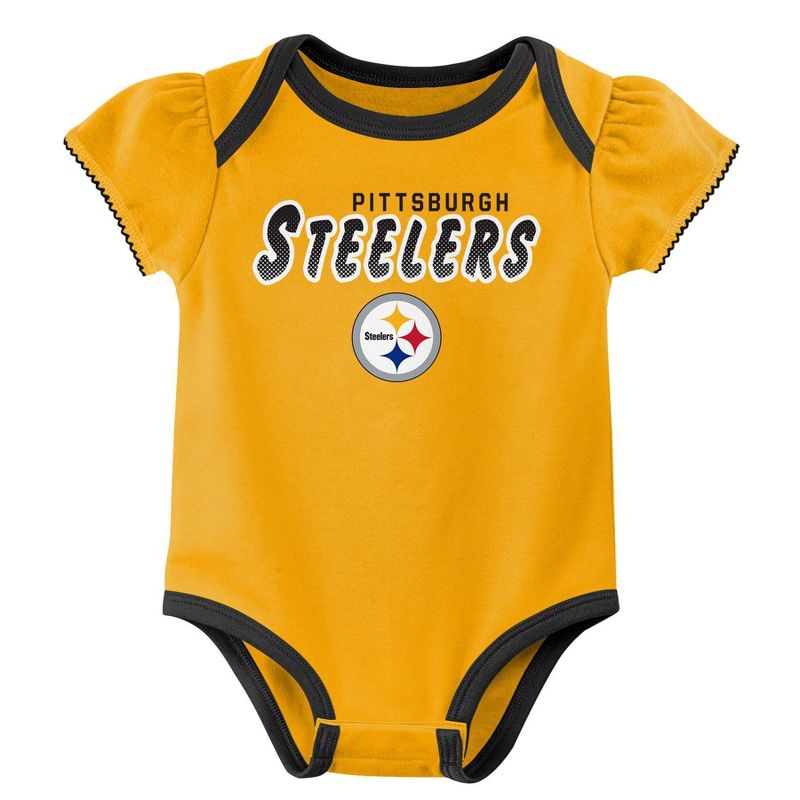 NFL Pittsburgh Steelers Baby Girls&#39; Onesies 3pk Set, 3 of 5