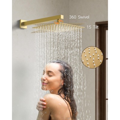 Large Brushed Gold Dual Square Wall Mounted Shower System