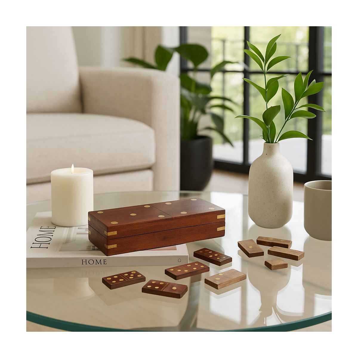Classic Dominoes Tabletop Game Box - Decorative Game for Family Gatherings or Parties, Coffee Table, and Living Room Decor Game