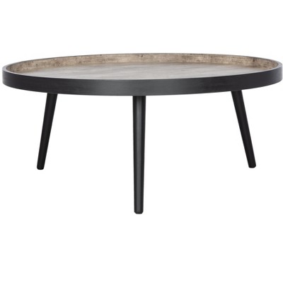 Luxurious 35" Light Grey Round Wood Coffee Table with Tray Top