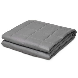 Costway 7/12/15/17/20/22/25 lbs Weighted Blankets Full /Queen/King Size 100% Cotton w/ Glass Beads Dark Grey - 1 of 4
