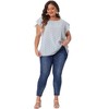 Agnes Orinda Women's Plus Size Crew Neck Floral Tie Waist Ruffle Flare Sleeve Blouses - 3 of 4
