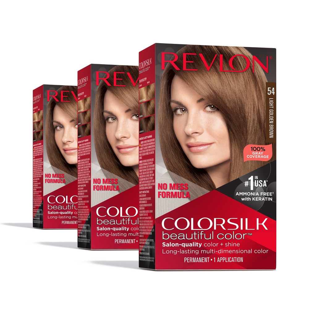 Photos - Hair Dye Revlon ColorSilk Beautiful Color 100 Gray Coverage Ammonia-Free Permanent Hair Color - 054 Light Golden Brown - 13.2 fl oz/3 