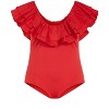 Women's Plus Size Frill Shoulder Bodysuit - red | CITY CHIC - 3 of 4