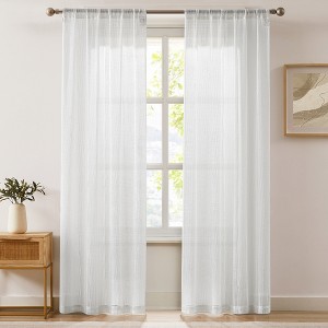 Lush Décor Milla Knitted Textured Sheer Window Curtain Panels Pearl White Pair 38x84 - 1 of 4