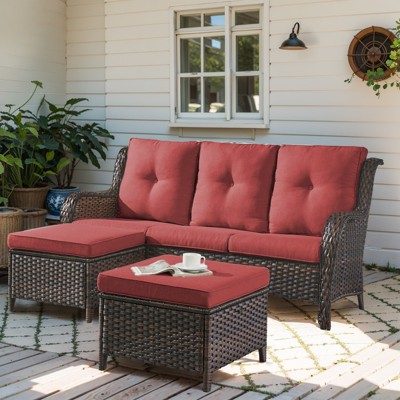 Gymojoy Outdoor 3-Seat Sofa PE Wicker Sofa Rattan Patio Sofa Couch For Garden